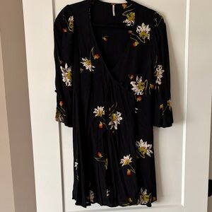 Free People Black Floral Wrap Mini Dress
